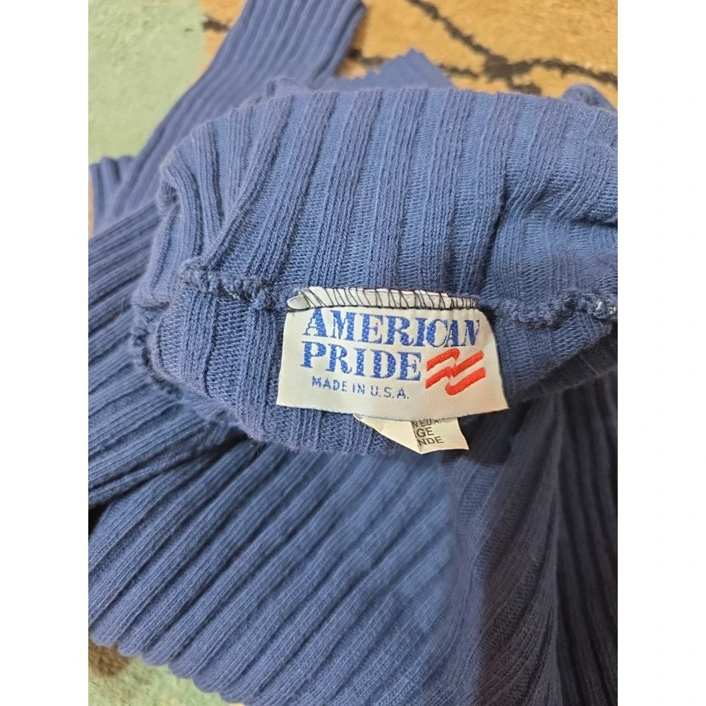 Y2K American Pride Basic Navy Rib Knit Slim Fit Turtleneck Sweater Women's Large